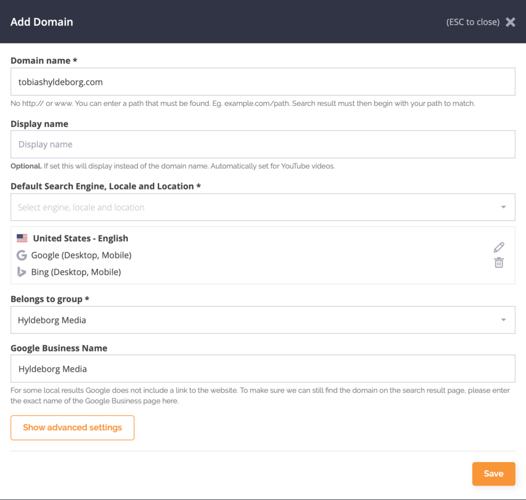 Adding a new domain to AccuRanker