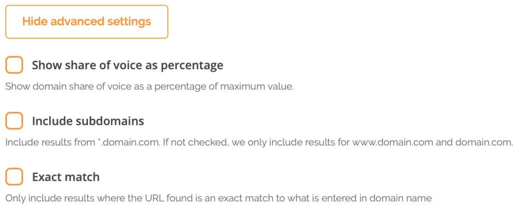 Advanced settings when adding new domain to AccuRanker