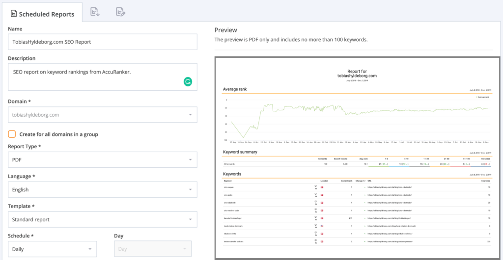 AccuRanker scheduled reports